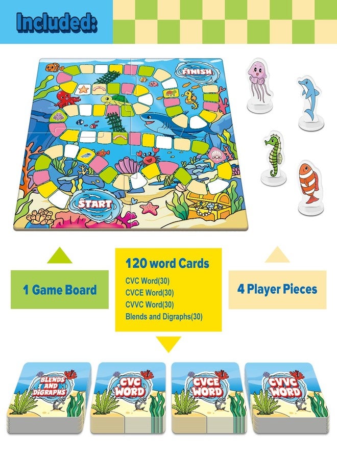 Broytain Word Ocean Phonics Board Game for Kids, Educational Learning Board Game for Boys and Girls, Reading and Spelling Game Ages 4-6, Classroom Travel Indoor Outdoor Family Game - Image 3